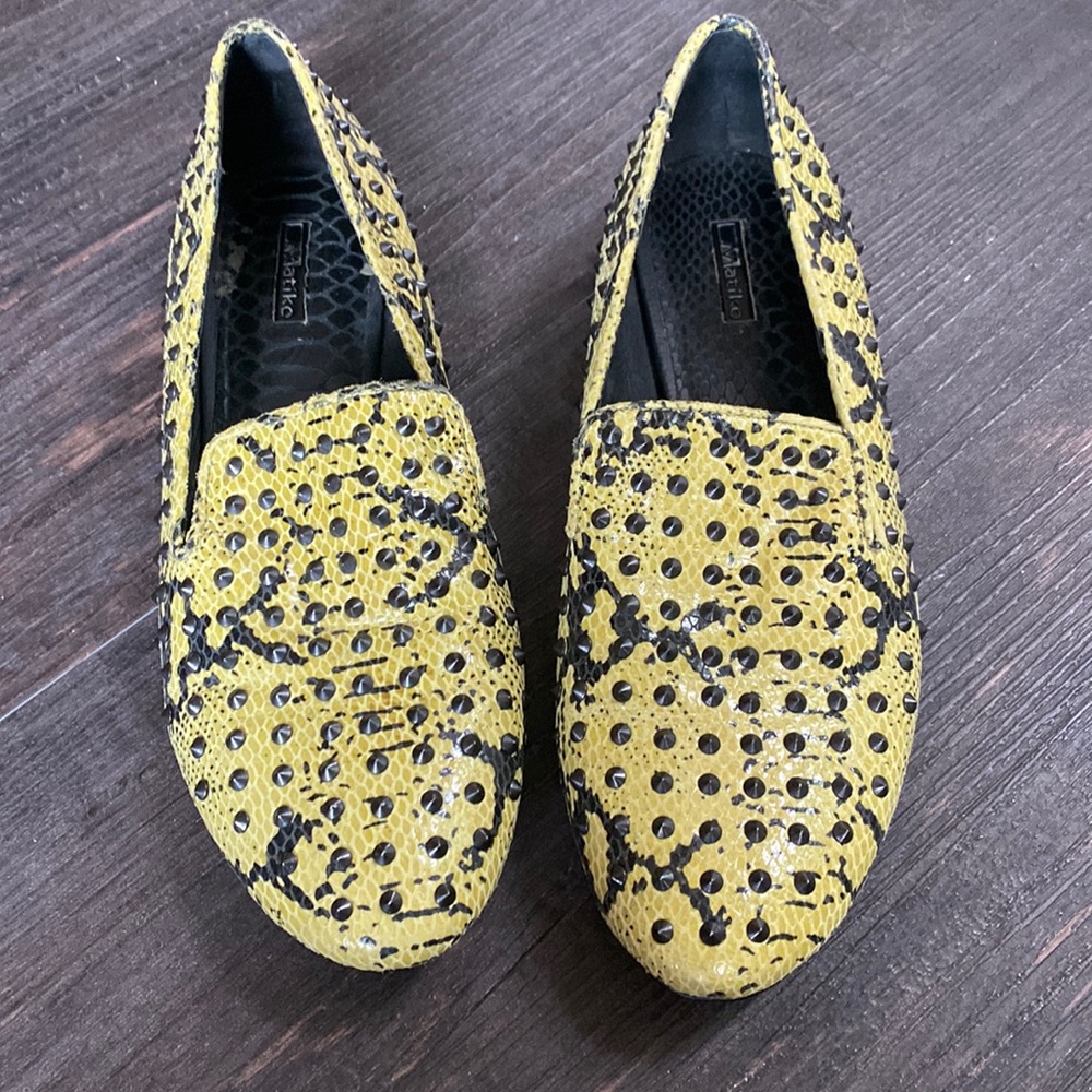 Matiko Anthropologie Studded Snake Print Loafers Flats